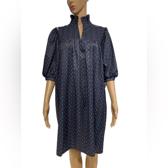 High Neck Dress in Navy Swiss Dot size L - Picture 3 of 6